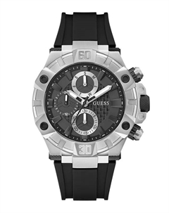 Мужские многофункциональные черные силиконовые часы 46 мм Guess