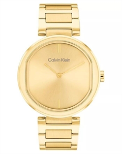 Женские часы с 2 стрелками, золотистый браслет из нержавеющей стали, 36 мм Calvin klein