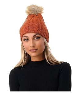 Женская шапка-бини с помпоном из искусственного меха, вязка косами, красный Marcus adler