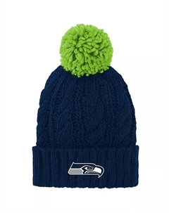 Big Girls College Navy Seattle Seahawks вязаная шапка с манжетами и помпоном Outerstuff