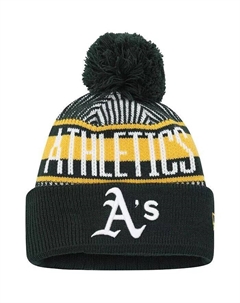 Зеленая вязаная шапка в полоску с манжетами и помпоном Oakland Athletics для больших мальчиков и девочек New era