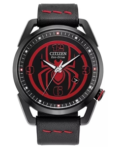 Мужские часы Eco-Drive Marvel Miles Morales с черным кожаным ремешком, 42 мм Citizen