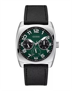 Мужские многофункциональные черные часы из натуральной кожи 41 мм, черный Guess