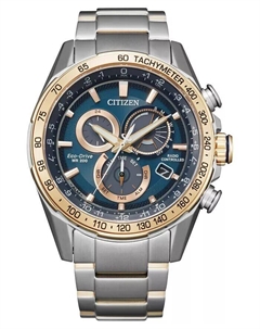 Мужские часы Eco-Drive с хронографом PCAT, двухцветный браслет из нержавеющей стали, 43 мм Citizen