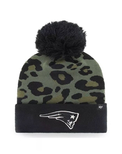 Женская зеленая, черная вязаная шапка New England Patriots Bagheera с манжетами и помпоном '47 brand