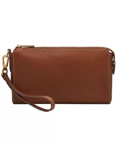 Кожаный кошелек с запястьем, коричневый Fossil