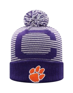 Мужская фиолетовая вязаная шапка Clemson Tigers Line Up с манжетами и помпоном Top of the world