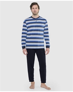 Мужская длинная синяя трикотажная пижама, индиго El búho nocturno