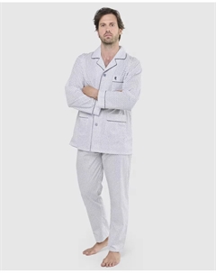 Мужская длинная белая тканевая пижама, синий El búho nocturno