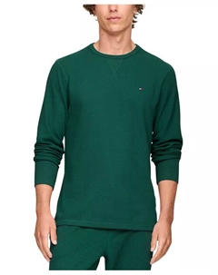 Мужской вафельный трикотажный термотоп с длинными рукавами и круглым вырезом, зеленый Tommy hilfiger