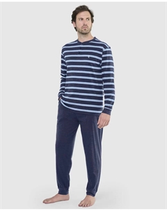 Мужская длинная синяя трикотажная пижама, темно-синий El búho nocturno