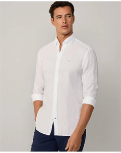 Мужская рубашка, приталенная, из окрашенного в готовом виде льна, белый Hackett