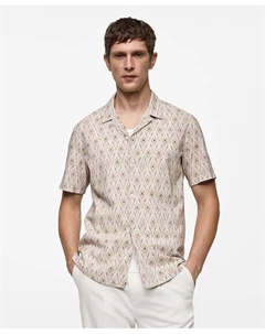 Мужская рубашка с принтом в виде воротника-боулинга, коричневый/бежевый Mango
