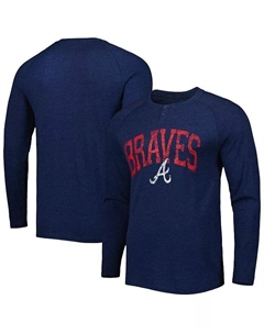 Футболка мужская темно-синяя Atlanta Braves Inertia Raglan с длинным рукавом Henley Concepts sport