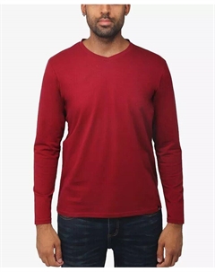 Мужская мягкая эластичная футболка с V-образным вырезом и длинным рукавом, красный X-ray