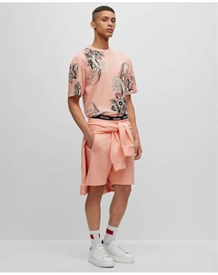 Шорты из хлопкового флиса с логотипом в тон, красный Hugo