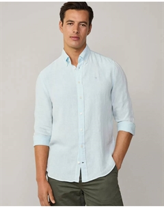 Мужская рубашка, приталенная, из окрашенного в готовом виде льна, светло-голубой Hackett