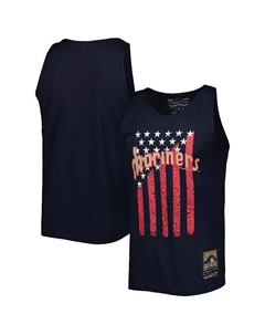 Мужская темно-синяя майка Seattle Mariners Cooperstown Collection со звездами и полосками Mitchell and ness