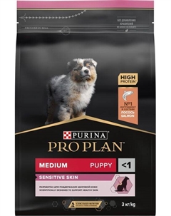 Сухой корм ® Sensitive Skin для щенков средних пород с чувствительной кожей, с высоким содержанием лосося (3 кг) Purina pro plan