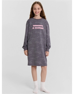 Сорочка ночная для девочек серая с принтом и надписью Mark formelle