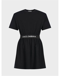 Черное платье с лого на поясе Dolce&gabbana