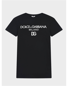Черное платье-футболка с белым лого Dolce&gabbana