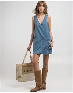 Короткое джинсовое платье на бретелях, синий Replay