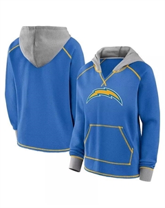 Женский флисовый пуловер Los Angeles Chargers Boom цвета Powder Blue с капюшоном и V-образным вырезом Logo athletic