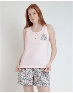 Женская короткая трикотажная пижама с цветочным принтом, розовый Admas