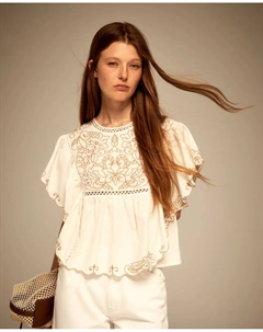 Блузка с кружевной бабочкой, кремовый Сфера