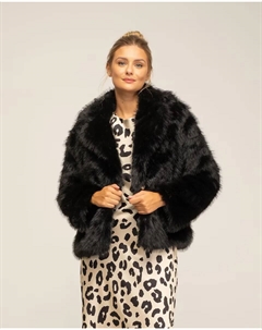 Короткая женская шуба с лацканами, черный Tantra