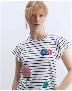 Футболка с цветочным принтом, темно-синий Сфера