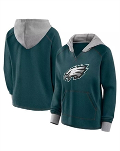 Женская флисовая кофта-пуловер с капюшоном и V-образным вырезом «Филадельфия Иглз Бум» темно-зеленого цвета Logo athletic