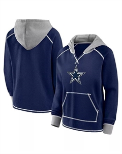 Женская флисовая кофта-пуловер с капюшоном и V-образным вырезом Dallas Cowboys Boom Navy Logo athletic