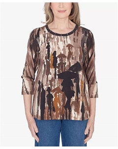 Разговорный топ с круглым вырезом Petite Classics, бежевый Alfred dunner