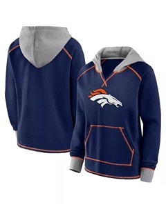 Женская флисовая кофта-пуловер с капюшоном и V-образным вырезом Denver Broncos Boom Navy Logo athletic