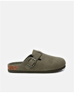 Женские кожаные сабо с декоративной пряжкой, цвет Kaki Refresh