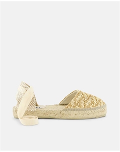 Женские льняные эспадрильи на плоской подошве с ремешками на щиколотке, бежевый Manebi