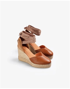 Женские кожаные эспадрильи на танкетке с регулируемыми ремешками, коричневый Scalpers