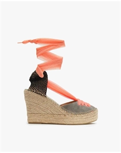 Женские эспадрильи на танкетке с флуоресцентными тюлевыми бретелями, серый Star love