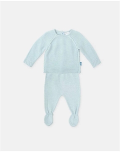 Комплект из трикотажного трикотажа и леггинсов фарфорового цвета для мальчика, светло-голубой Tutto piccolo