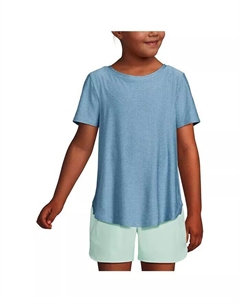 Футболка для девочек с короткими рукавами и активным изогнутым краем, фиолетовый Lands' end