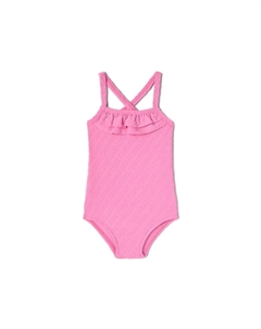 Купальник для девочки с перекрещенными бретелями и жаккардовым логотипом, розовый Tous