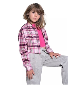 Укороченная фланелевая рубашка в клетку для больших девочек, розовый With jules