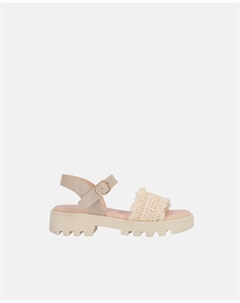 Новые открытые сандалии Marion для девочек из рафии с рифленой подошвой, бежевый Chika10