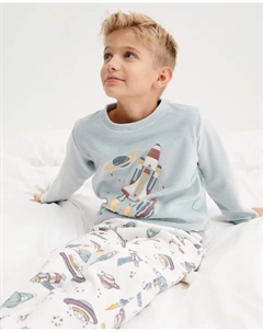 Базовая пижама для мальчика с принтом ракеты, зеленый Cotton juice