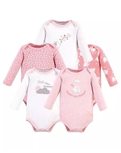 Хлопковые боди с длинными рукавами для маленьких девочек Basic Elephant, 5 шт, розовый Luvable friends