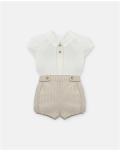 Льняная рубашка для мальчика и полосатые панталоны на песке, светло-коричневый Martin aranda