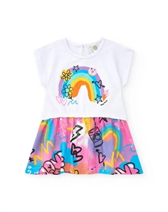 Платье для девочки с радужным принтом и струящейся юбкой, белый Tuc tuc