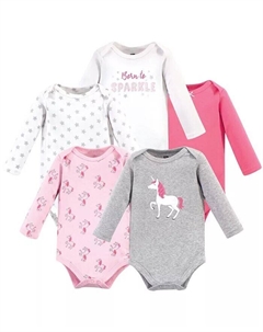 Хлопковые боди с длинными рукавами для маленьких девочек, 5 шт., Розовый Единорог, серебряный Hudson baby